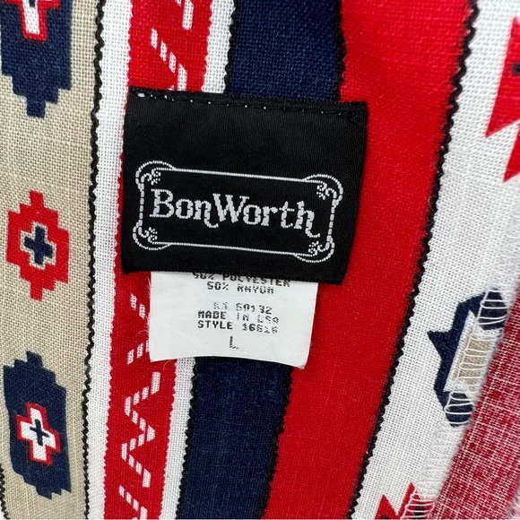 Vintage Native Pattern Red, White, Blue, Khaki Unlined Blazer by Bon Worth USA - Picture 10 of 13